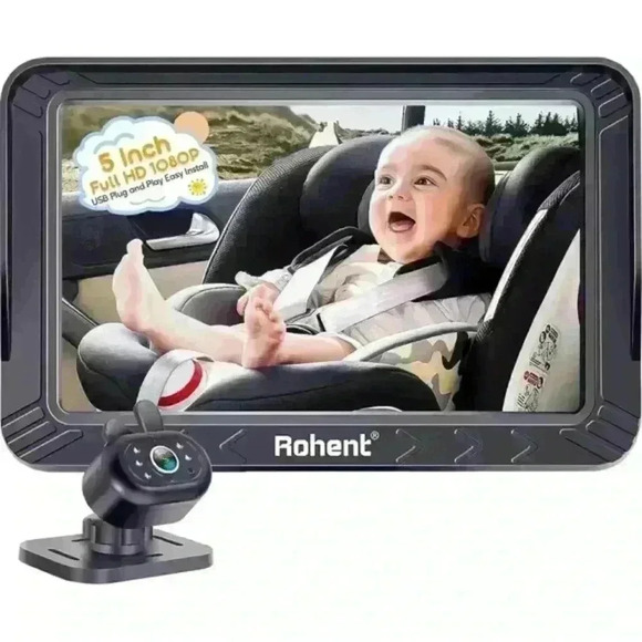 Baby Car Camera 5" Screen HD 1080P Clear Picture USB 360° Rotation Night Vision - Picture 2 of 6